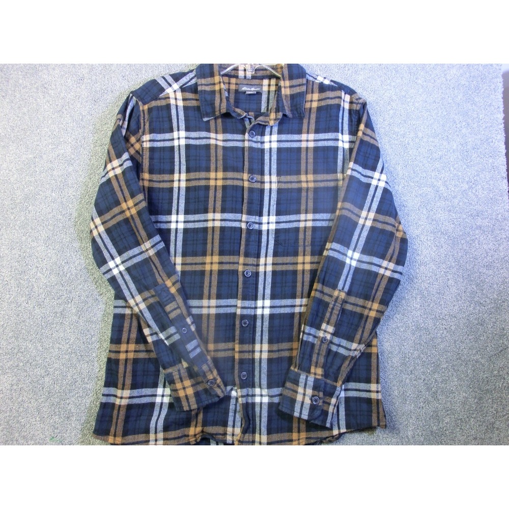 Eddie Bauer Mens Shirt Flannel Medium Plaid Long Sleeve Button Up Collared